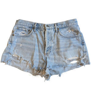 Agolde Parker Shorts Vintage Cutoff Denim Distressed Raw Hem Button Fly 29 Light